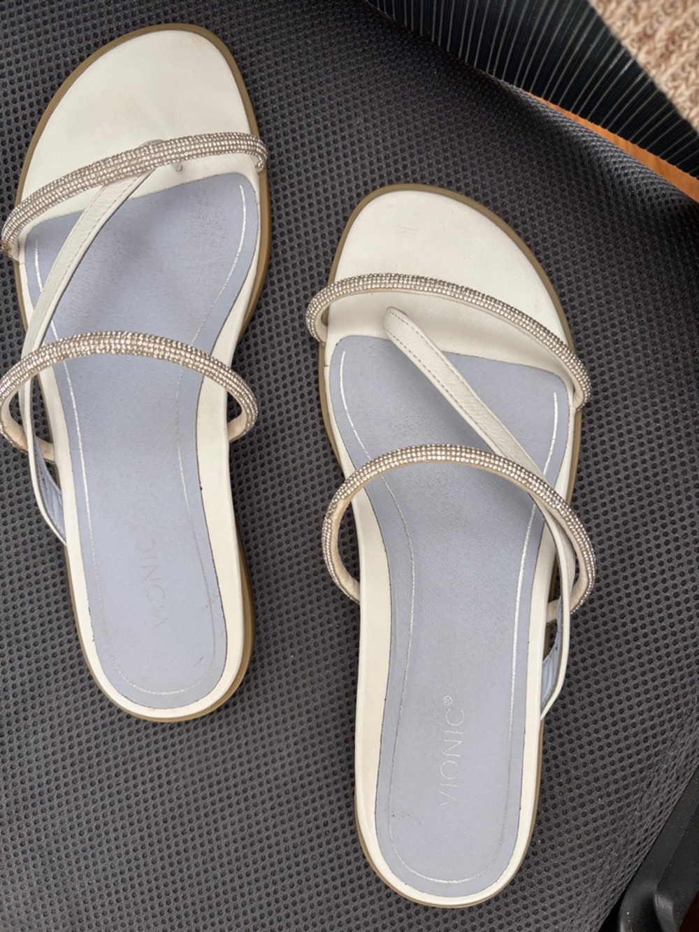Vionic White Slide Sandals with Crystal-Strap Accent